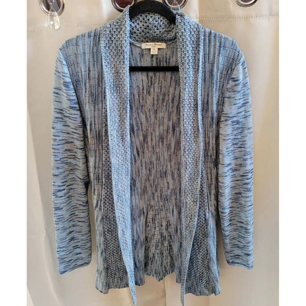 Studio Works Womens Cardigan Petite XL Blue‎ Crochet Knit Long Boho Artsy 16042x